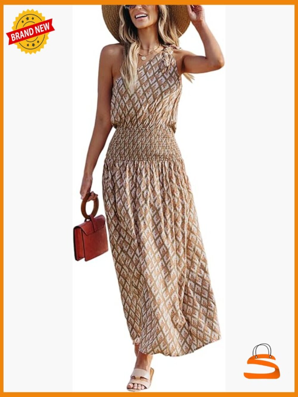 One Shoulder Smocked Maxi Dress with Paisley Print